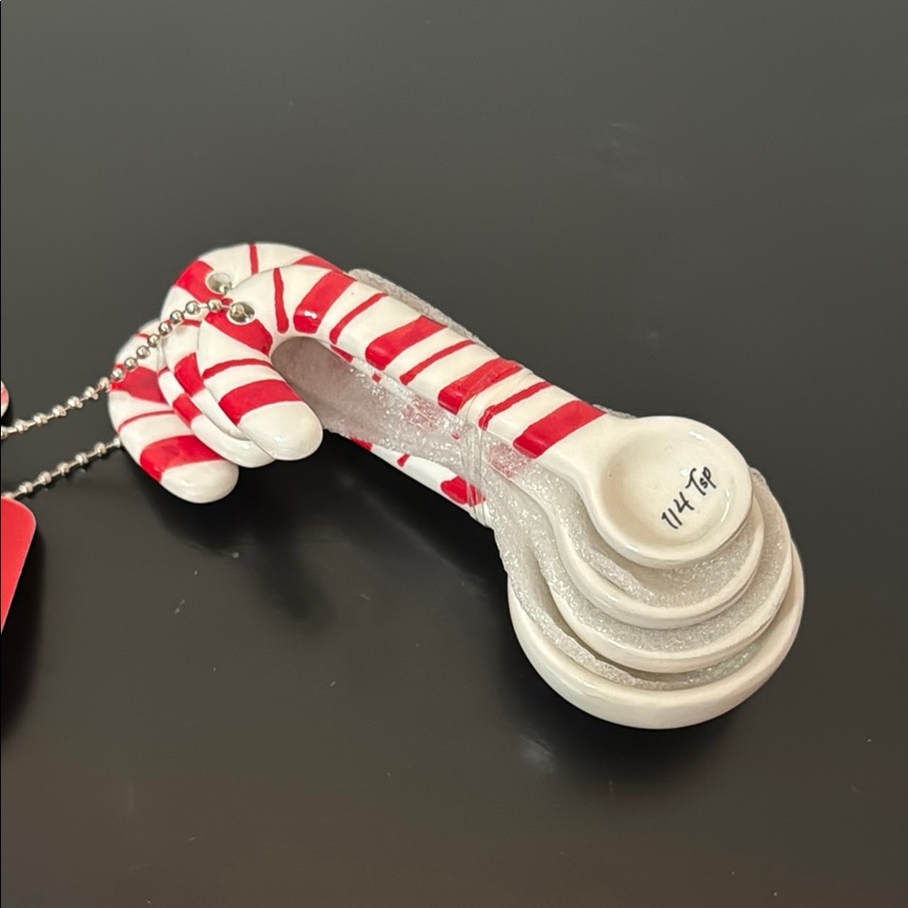 Ceramic Holiday Candy Cane Shaped Novelty Measuring Spoons the bake shop